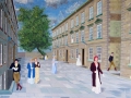Alison walking through North Parade Buildings